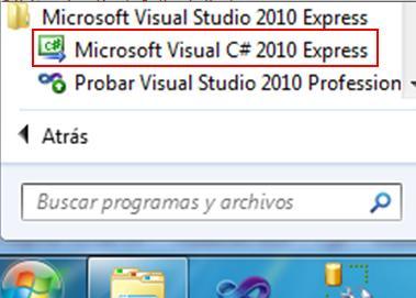 VERIFICAR INSTALACIÓN Una vez termina la instalación de Visual Studio (y del SP1 si fuese necesario) debería ser posible iniciar el programa desde el menú Inicio -> Todos los programa ->