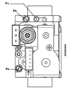 Reglarea presiunii de maxim (P.max( P.max) Connectati sonda de presiune (+) a unui manometru diferential la punctul de masura (Pb) al valvei de gaz.