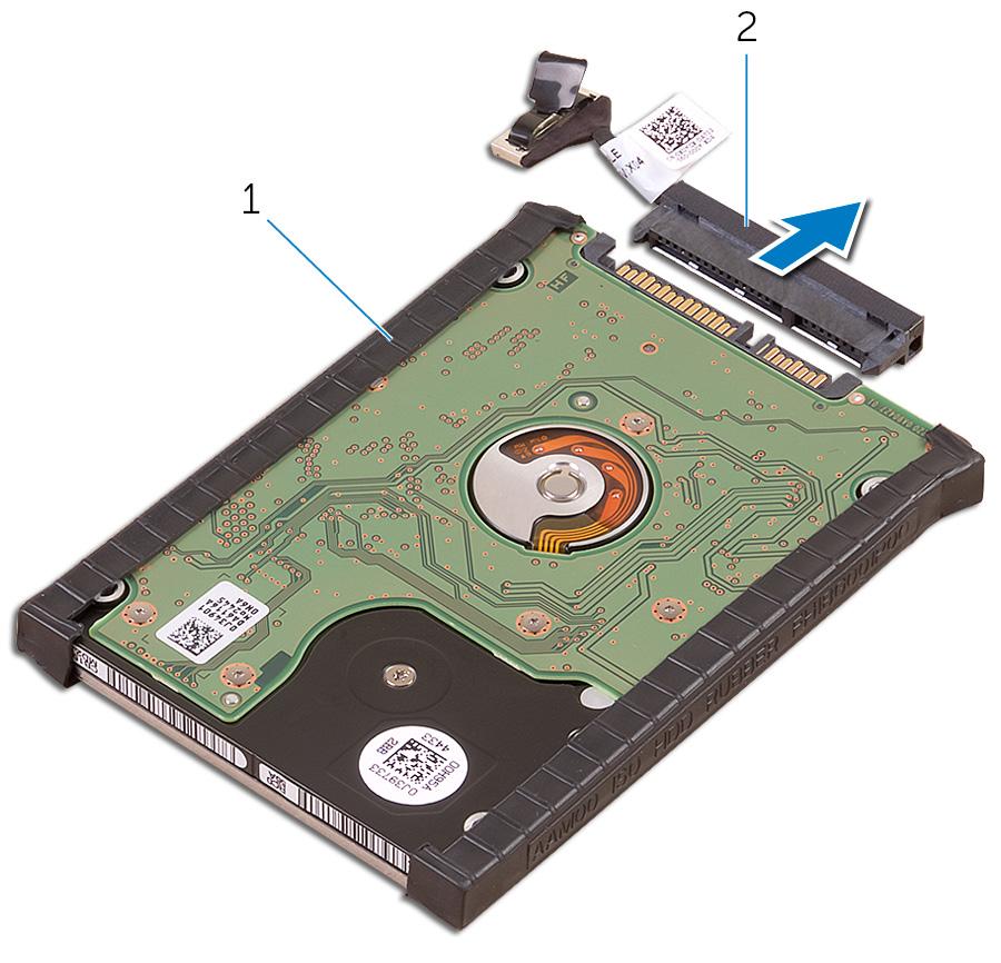 5 Desconecte la placa mediadora de la unidad de disco duro del ensamblaje de la unidad de disco duro. Figura 7.
