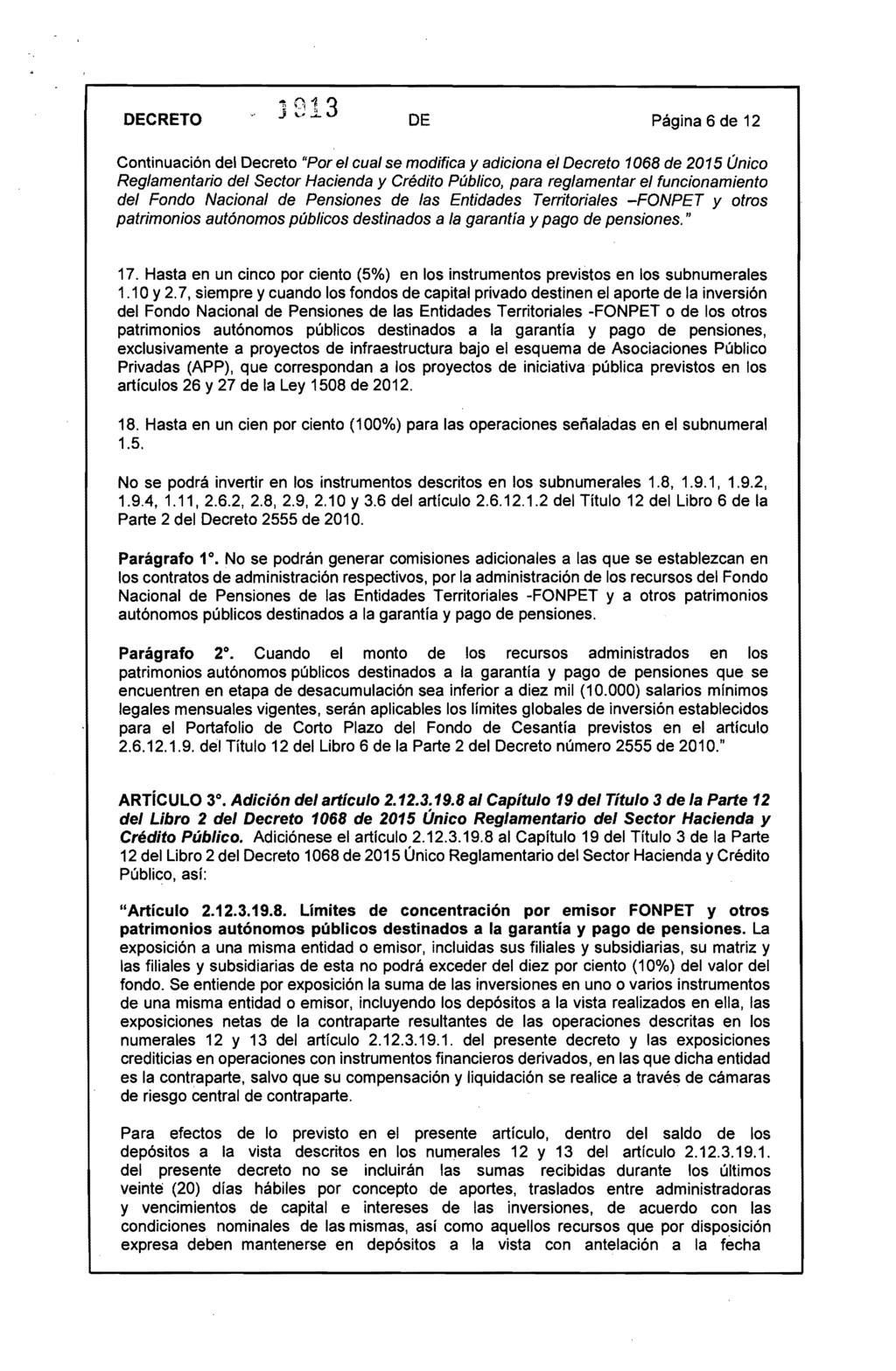 DECRETO DE Página 6 de 12 del Fondo Nacional de Pensiones de las Entidades Territoriales -FONPET y otros patrimonios autónomos públicos destinados a la garantía y pago de 17.