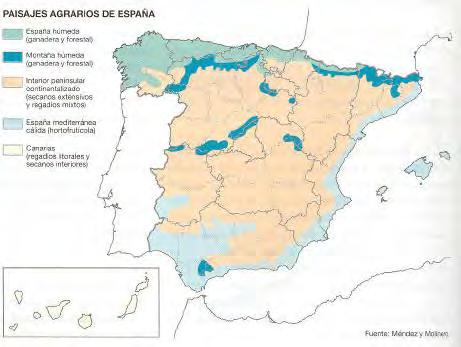 Prácticas Práctica 1 El mapa representa la distribución de los diferentes paisajes agrarios de España.