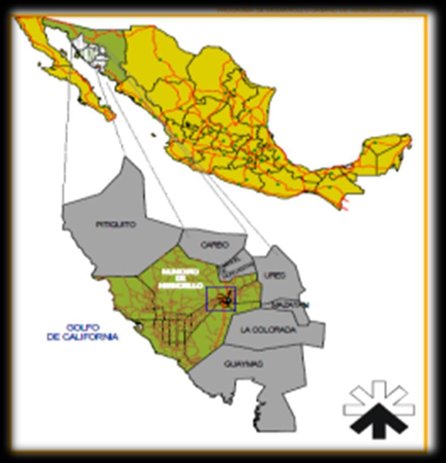 Área de Estudio Hermosillo, capital del estado de Sonora, localizada en la región noroeste de la Republica Mexicana, sus coordenadas: Latitud 29 05