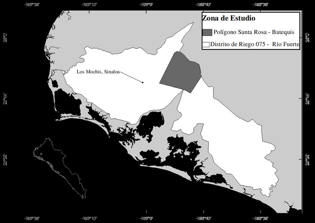 Materiales y Métodos Ubicación El distrito de riego 075 - Río Fuerte se ubica en el estado de Sinaloa, México, cuyo esquema regional se aprecia en la figura 1.