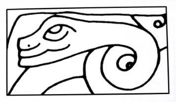 16) se puede ver el rostro del felino con el mismo simbolismo que se presenta en el Lanzón, vale decir una serpiente con un cuerpo corto, al que lo denominamos meandro serpiente.
