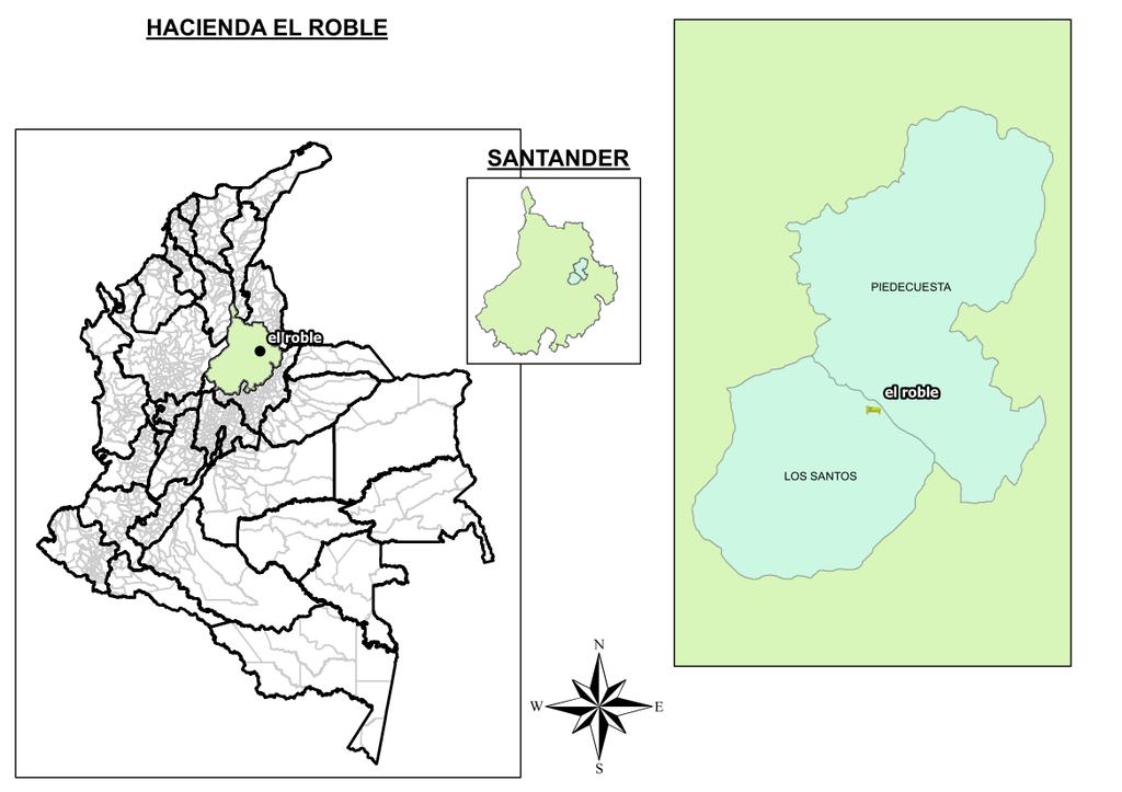 5. METODOLOGÍA Localización del estudio: La plantación de Café Mesa de Los Santos (Hacienda el Roble) se encuentra ubicada en el flaco occidental de la cordillera Oriental Colombiana, en el municipio