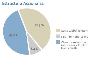 SBC internacional INC 22.2 0 0 8.4 otros inversionistas mexicanos 3.9 0.4 0 1.5 Público inversionista 0 80.1 70.1 43.