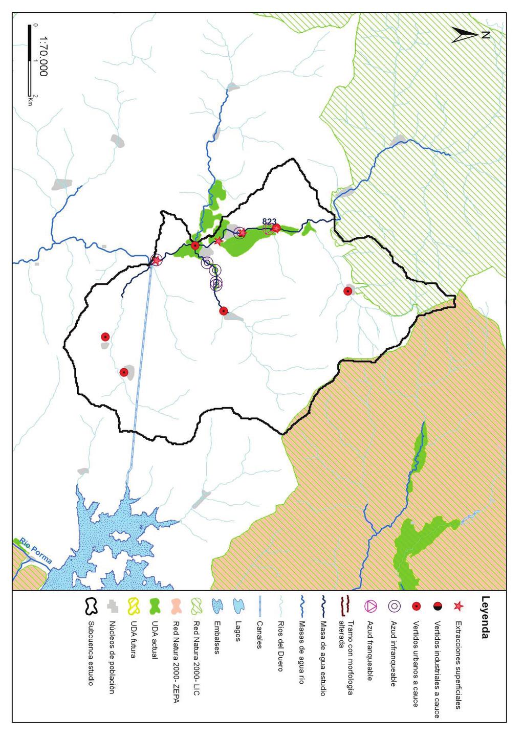 Código (DU-) y nombre: 823 Río Curueño de límite LIC "Montaña Central de León" hasta