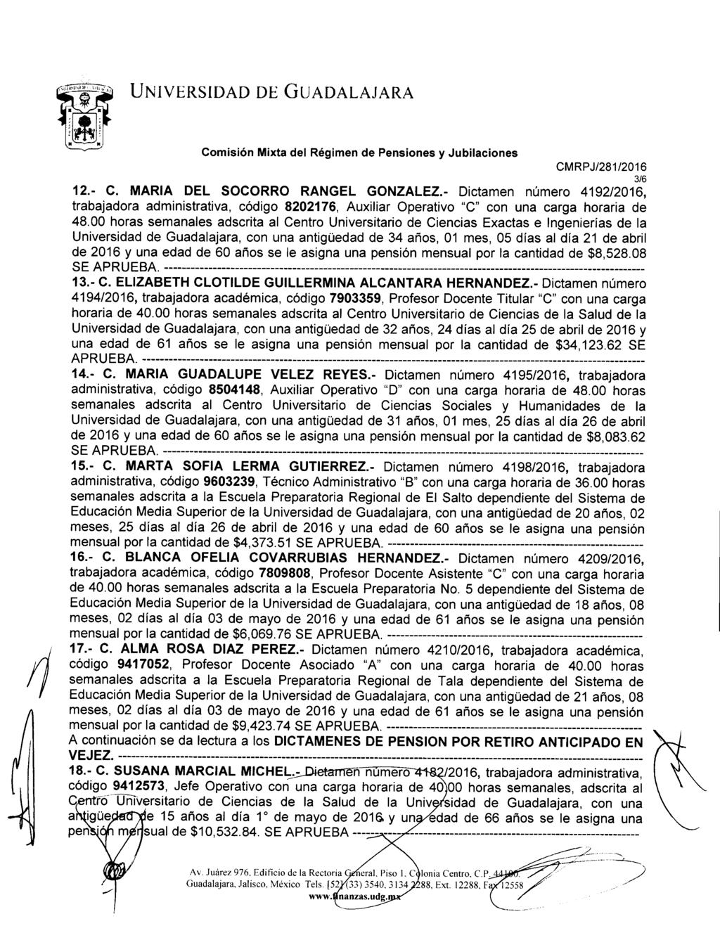 Comisión Mixta del Régimende Pensiones y Jubilaciones 3/6 12.- C. MARIA DEL SOCORRO RANGEL GONZALEZ.
