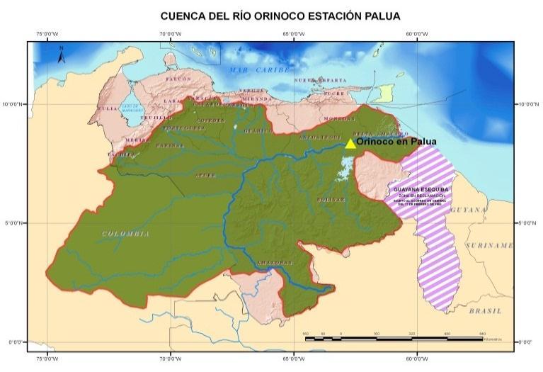 Orinoco en Palúa Cuenca del río Orinoco Características: Coordenadas de la Estación Palúa Latitud = 8,3636 Longitud = -62,6919 Datos Históricos Nivel máximo histórico : 3 y 4 de agosto de 197 con