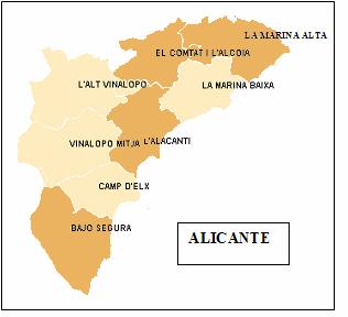 Riesgo de exposición medio, Riesgo de exposición bajo. Figura V. Riesgo de exposición al virus HPAI en cada unidad veterinaria de la provincia de Alicante.
