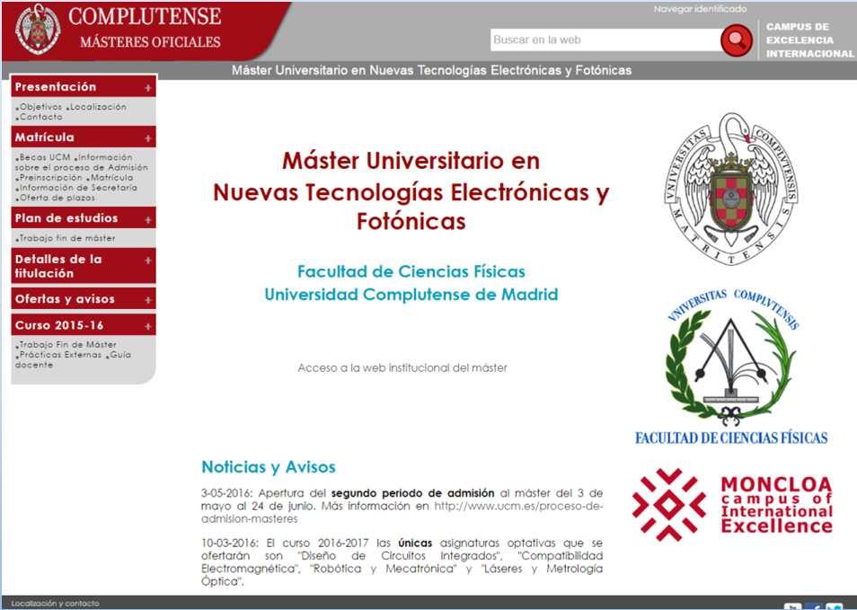 0) Web institucional del máster http://www.ucm.
