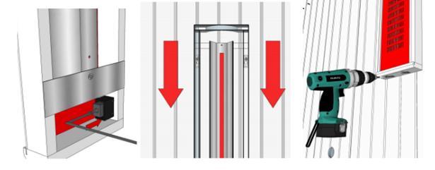 conexiones (1) (2) - Cuelgue el calentador sobre los tornillos (No retire la protección