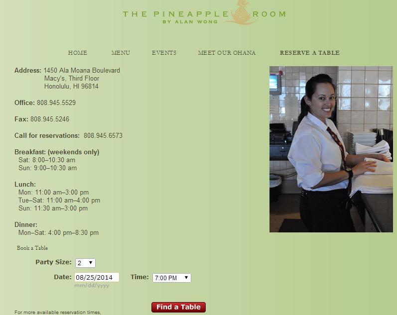 Ejemplo Comercialización Restaurante The Pineapple Room Comunicación directa y on-line con los