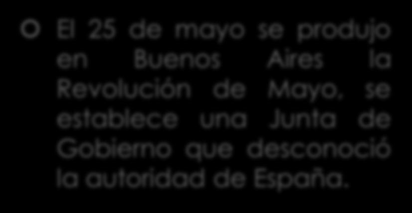 1810 El 25 de mayo se produjo en Buenos Aires la Revolución de Mayo,