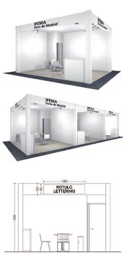 Este stand puede personalizarse solicitando presupuesto a decoraciongrafica@ifema.es. En los pabellones de decoración, queda expresamente prohibida la construcción en modular de aluminio.