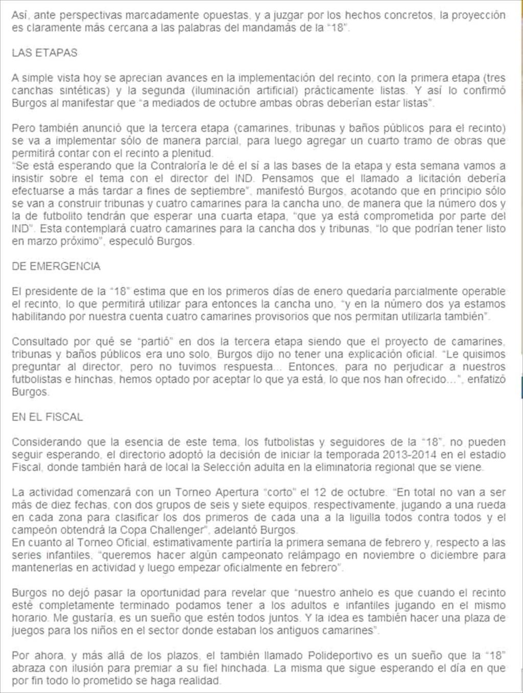 23-09-2013 LA PRENSA AUSTRAL ONLINE (PUNTA ARENAS - CHILE) 7 3 COMPLEJO DEPORTIVO