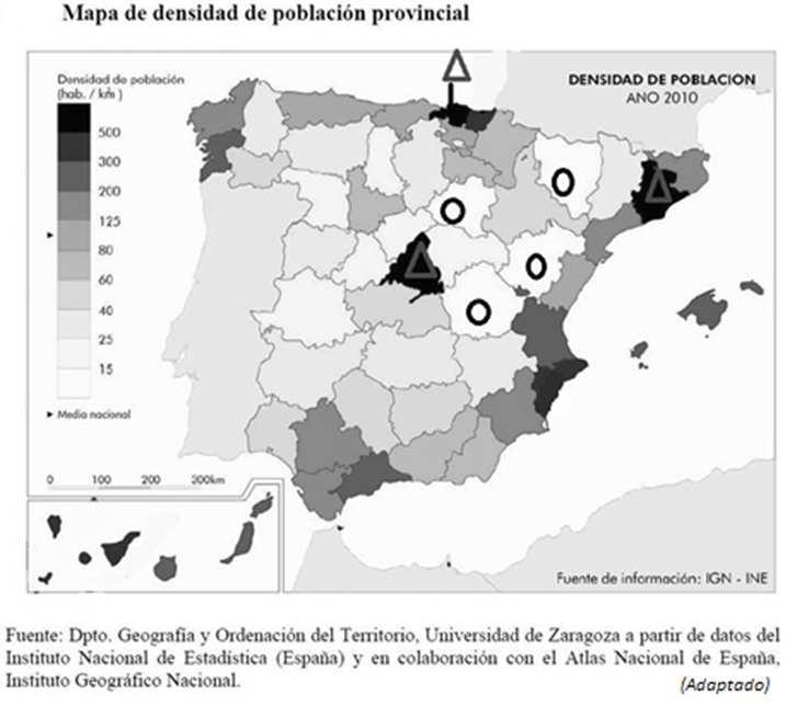 La población en el territorio español se reparte de modo desigual.