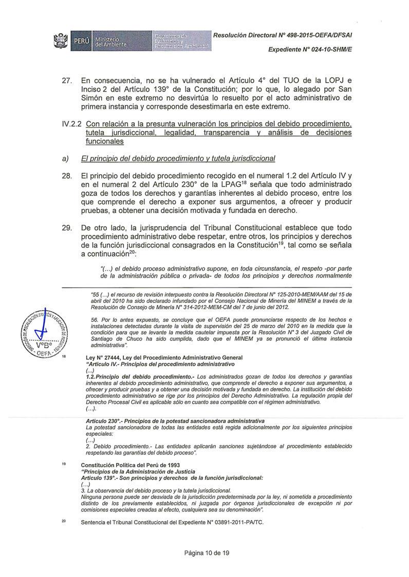 ... " '. Ministerio : '., del Ambiente. Resolución Directora/ Nº 498-2015-0EFAIDFSAI 27.