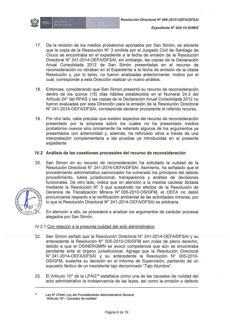 .. Ministerio...,. del Ambiente. - Resolución Directora/ Nº 498-2015-0EFAIDFSAI Expediente Nº 024-10-SHM/E 17.