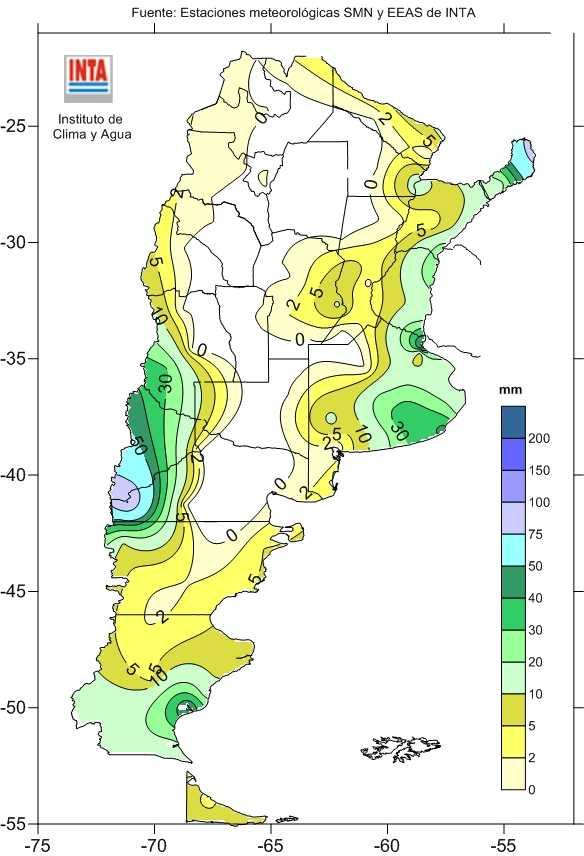 Análisis de la precipitación semanal: 27 de mayo al 02 de junio L as precipitaciones de la semana ocurrieron sobre zonas cordilleranas de Patagonia norte, Misiones y Buenos Aires (este) (Fig. 1).