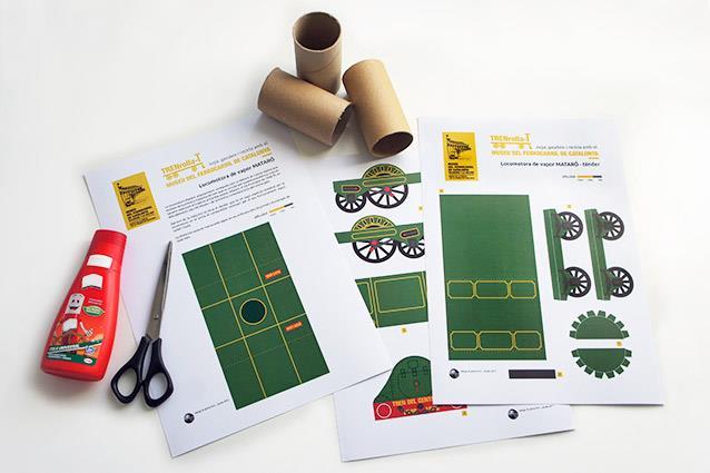 Material 2 tubs de paper reciclat Cola Tisores 3 Cartolines mida A4 per imprimir el retallable Imprimeix les plantilles en 3 cartolines A-4 (21 x 29,7 cm).