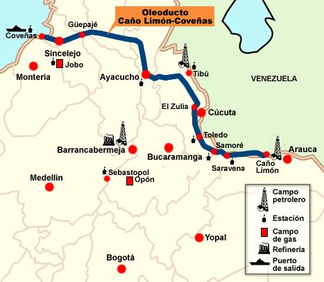 Oleoducto Caño Limon - Coveñas Tiene 770 kilómetros de longitud y a través