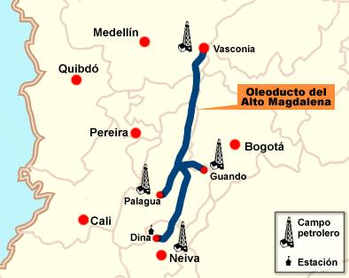 Oleoducto Del Alto Magdalena Transporta los crudos que se obtienen en el