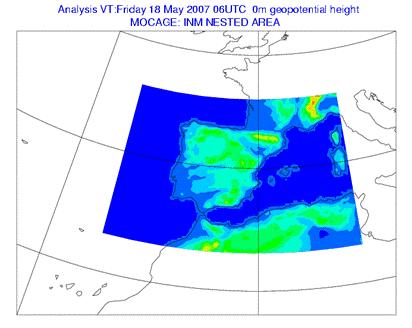 Fig. 3 Dominio Regional de 0,1º usado para el modelo MOCAGE en AEMET Esta última configuración es la que se utiliza para la elaboración de los mapas de pronóstico de calidad del aire que se publica