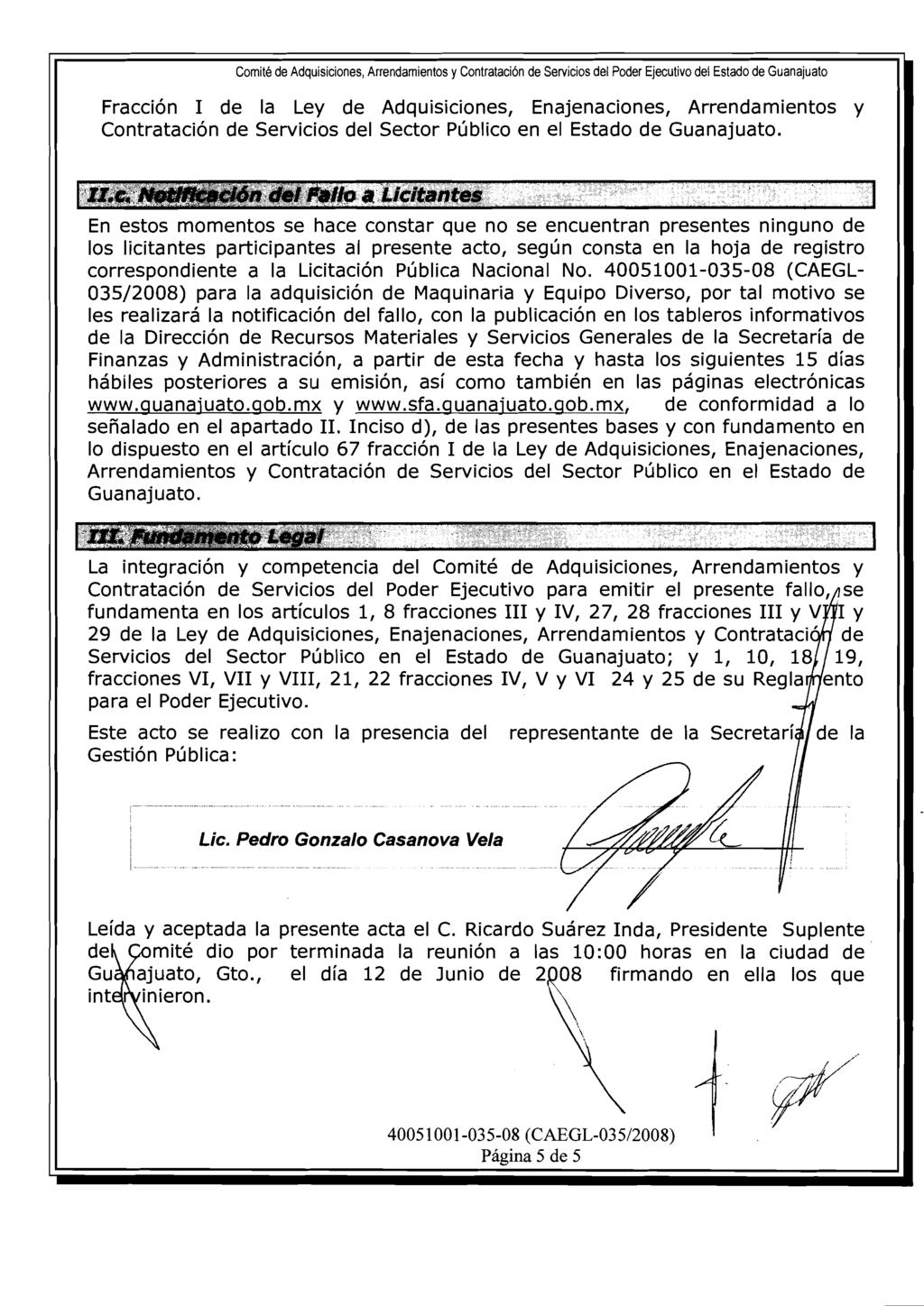 Fraccion de la Ley de Adquisiciones, Enajenaciones, Arrendamientos y Contratacion de Servicios del Sector Pljblico en el Estado de Guanajuato.