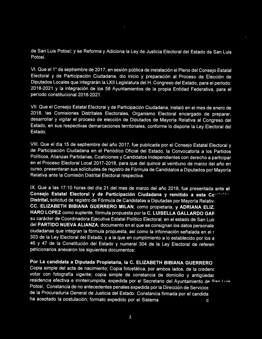 de San Luis Potosí; y se Reforma y Adiciona la Ley de Justicia Electoral del Estado de San Luis Potosí. VI.