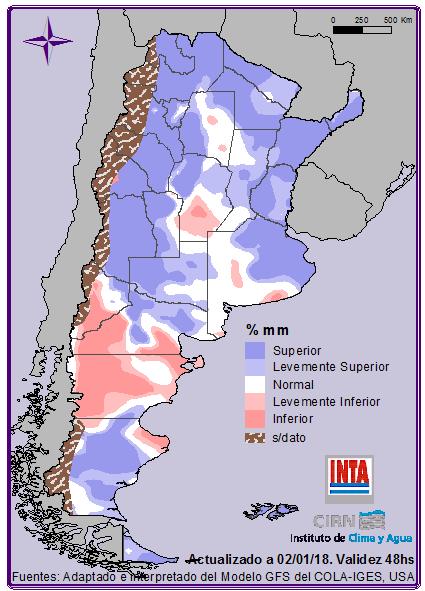 Los mayores acumulados ocurrirían en áreas de la región del NOA, Cuyo, Buenos Aires y NEA (norte) donde resultarían superiores a los esperados para este periodo así como en las áreas de Patagonia