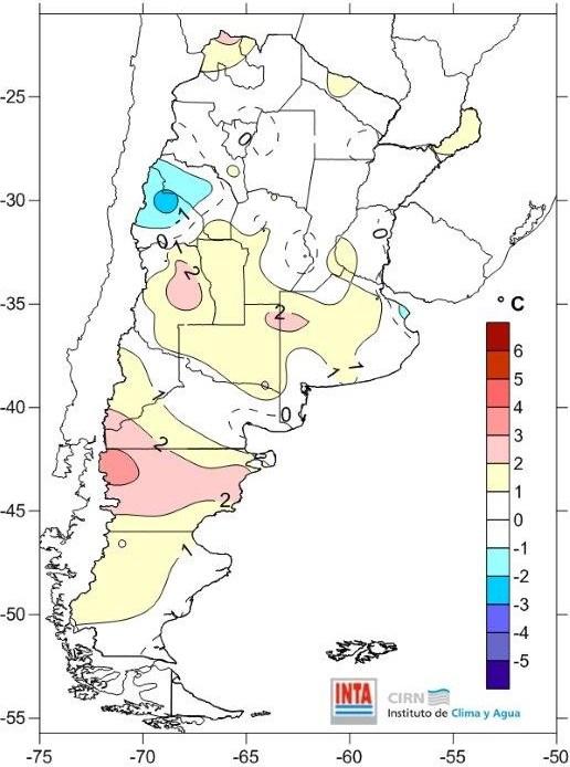 Especialmente sobre Patagonia y centro del país, las temperaturas han sido algo más cálidas que las esperadas para este periodo (Fig. 05 y 06). Fig.