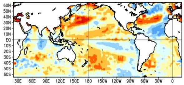 Anomalía trimestral observada y pronosticada de la temperatura de la superficie del mar ( C) en el Océano Pacífico Ecuatorial en la región Niño 3.