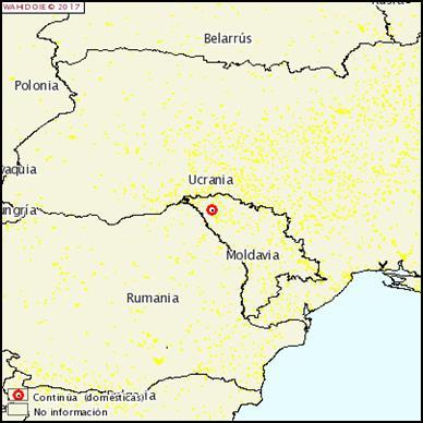 Mapa OIE focos Moldavia 2016 Tras un silencio epidemiológico, en marzo de 2017 Moldavia notificó a la OIE la aparición nuevamente de la enfermedad en dos explotaciones de traspatio de las regiones