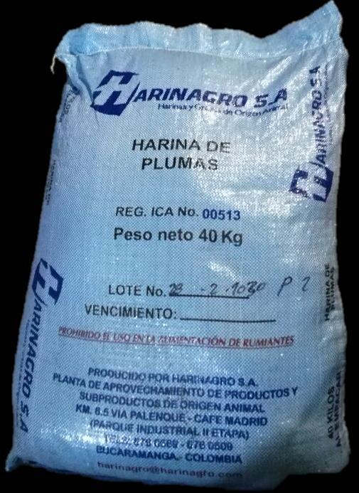FICHA TÉCNICA DE HARINA DE PLUMAS COMPOSICIÓN NUTRICIONAL PARÁMETRO VALORES REFERENCIA Proteína cruda Mín. 80.