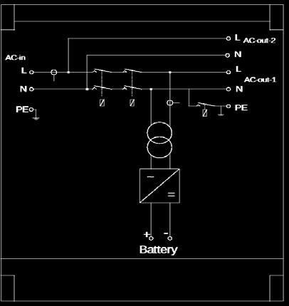 Ejemplo de uso del sensor de corriente externo: Cuando se conecta, el sensor de corriente externo (F) sustituye al sensor de corriente interno. Su función es idéntica a la del sensor interno.