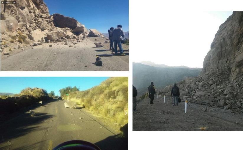 Las carreteras que une a la ciudad de Arequipa con las localidades de Chivay, Cabanaconde, Huambo, Caylloma, Maca, entre otras fueron las más afectadas por derrumbes de diferente