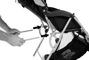 To Assemble Storage Basket - Para instalar el canasto de almacenamiento 1 Insert the rear basket tube into the exposed basket frame behind the stroller seat until the spring buttons lock into place.