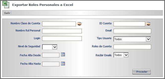 3.9.3.3. Exportar Roles Personales a Excel Al pulsar el botón, aparece una ventana de configuración en la que se puede filtrar la