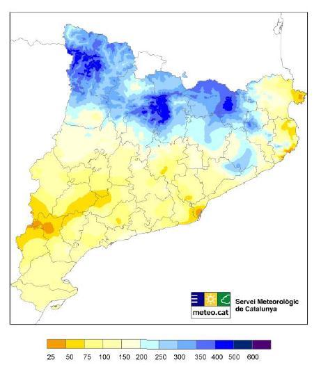 Mapes de distribució de precipitació acumulada corresponents a l estiu de