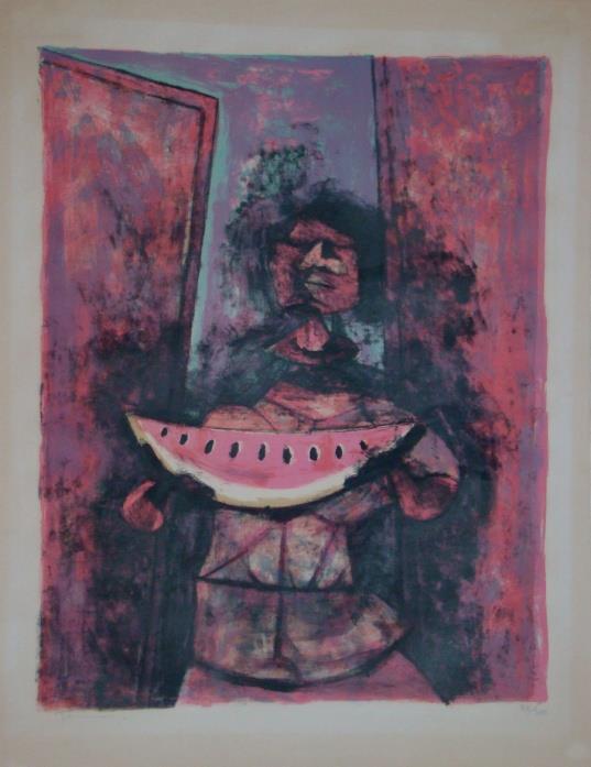 Rufino Tamayo Mujer con sandía, 1950 Firmada Litografía edición de 200 ejemplares 65 x
