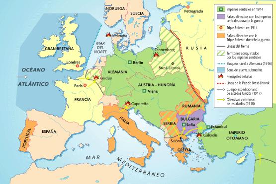 Europa fue el principal escenario aunque también se luchó en otros escenarios como África, Asia o los océanos.