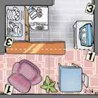 En partidas de 2 o 3 jugadores quita la loseta de cocina y usa la que incluye salón+cocina (marcada con 2-3 ) 2. Pon al Señor que vive aquí en el pasillo ( ). 3. Cada jugador coge un gato y las 6 cartas de acción de su color.
