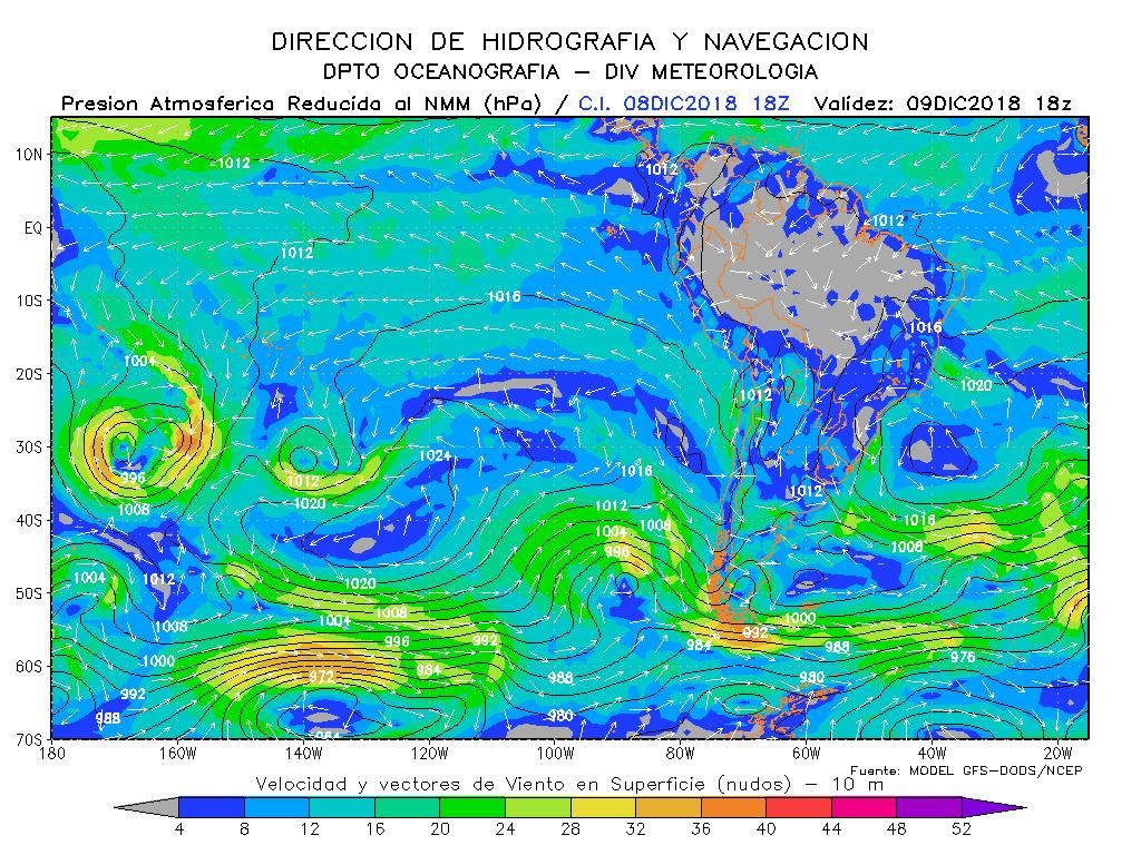 Para el 8 y 9 de diciembre el sistema de alta presión presentaria una presión de 1020 hpa, generando la disminución de los vientos en el oceano Pacífico suroriental, al igual que frente a las costas
