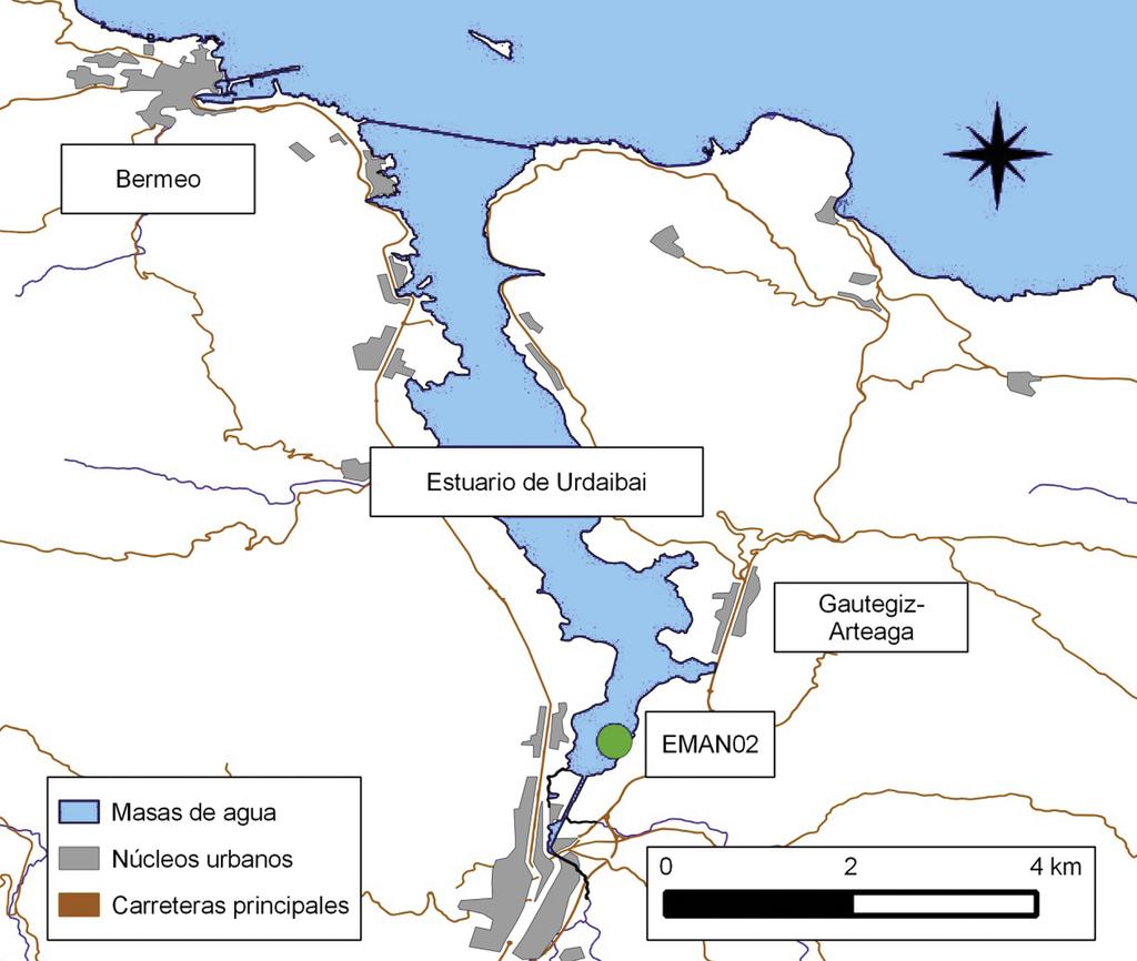 Fig. 8.- Localización de la estación EMAN002 (Barrutibaso), en la Reserva de la Biosfera de Urdaibai (Bizkaia).
