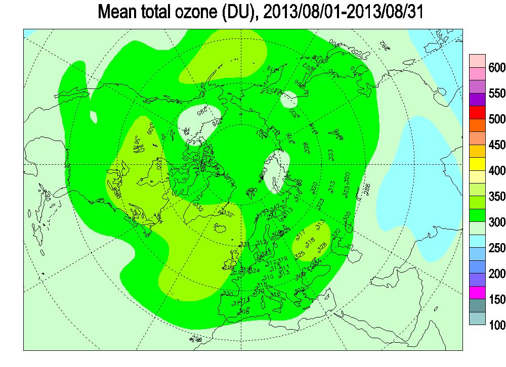 En los siguientes mapas se puede ver la distribución de la capa de Ozono en el Hemisferio Norte durante