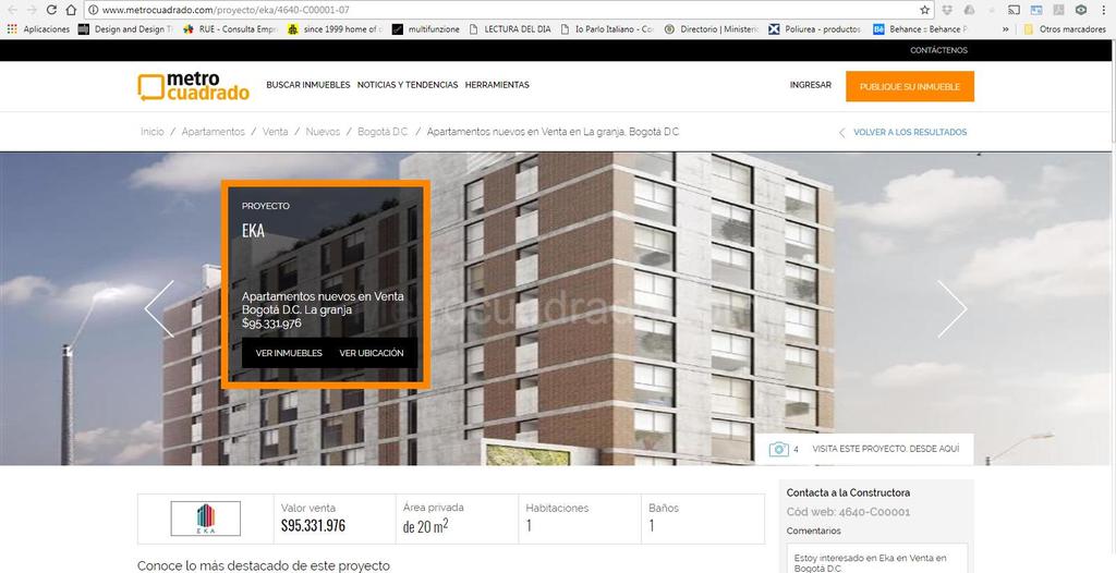 13 OFERTA DE VIVIENDA DE ESPACIOS REDUCIDOS EN BOGOTÁ Para conocer la oferta actual del mercado en términos de áreas mínimas de apartamentos, se realizó una búsqueda en metrocuadrado 10, portal