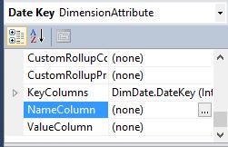 2. En el panel Atributos de la pestaña Estructura de dimensión, haga clic en el atributo Date Key. 3.