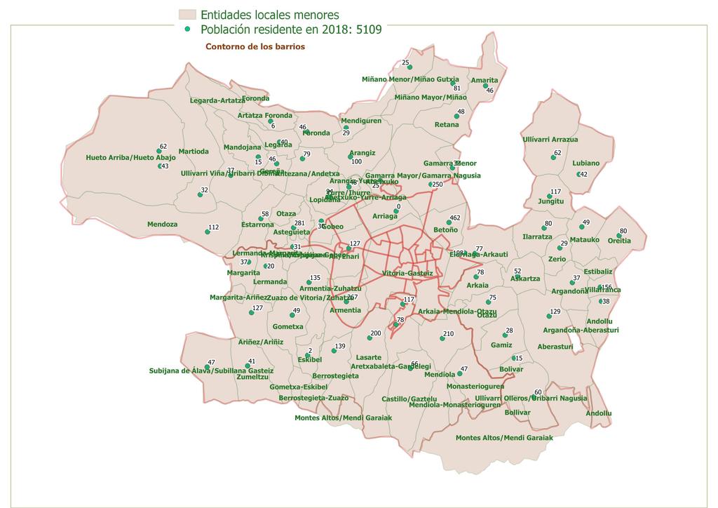 Distribución territorial de la población Entidades locales: 64 Entidades Locales Menores 6 Tabla 14: Entidades locales.