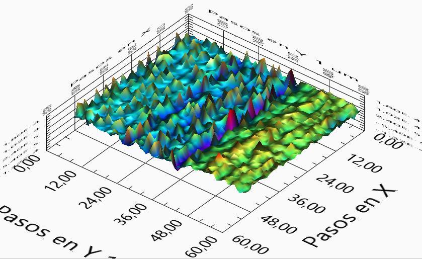 Figura 246. Vista aérea en 3D de la reflectancia diferencial obtenida del escaneo de los nanotubos de GaN.